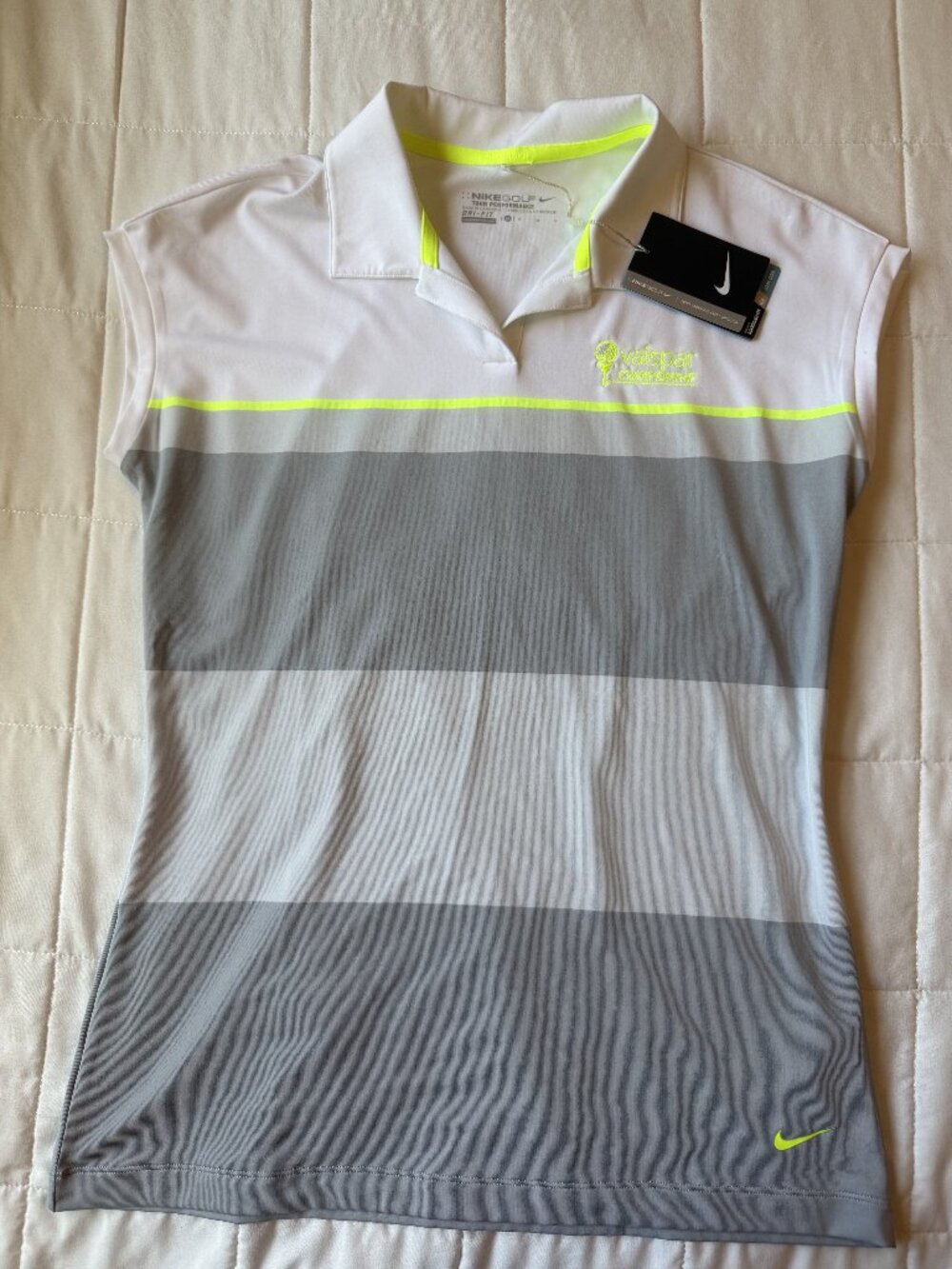 Nike Golf Valspar Sleeveless Polo White Gray Stripe Medium NWT
